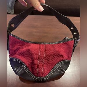 Coach monogram canvas and leather shoulder bag. Red canvas.